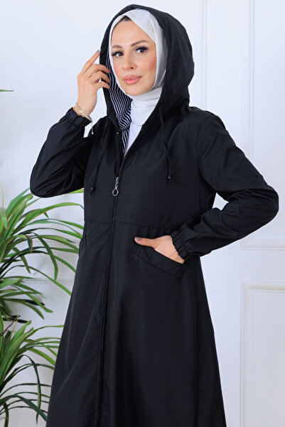 benguen Μακρύ καπάκι με σχέδιο εσωτερικά O1215 Μαύρο