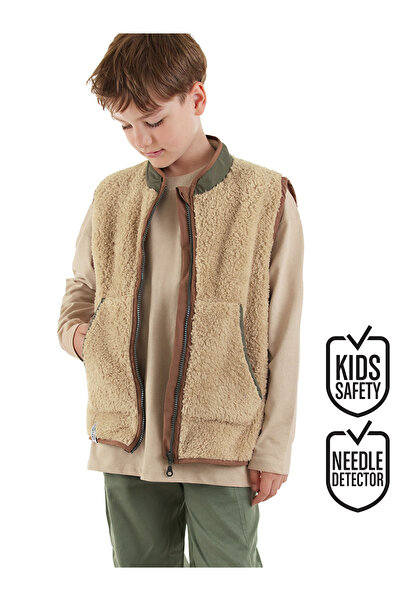 Denokids Boy's Brown Plush Vest