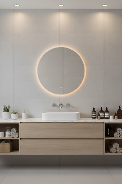 Buğu Çözen Gümüş Çerçeveli Ledli Banyo Aynası 80 Cm