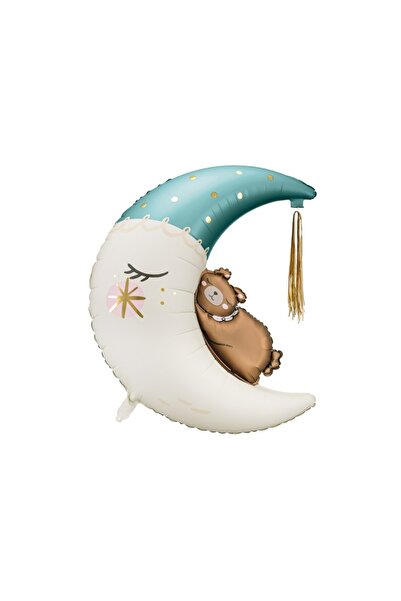 Partydeco Balon folie semiluna bleu cu ursulet adormit 80x98 cm