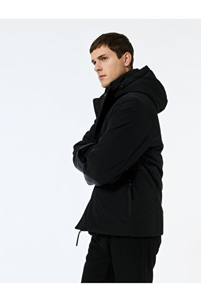 Koton Hooded Winter Puffer Jacket with Snap Button Detail and Zippered Pockets