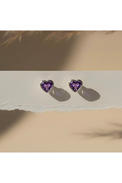 Miya Amara Ametist Taşlı Çivisi 925 Ayar Gümüş Küpe .