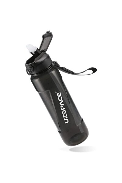 Uzspace قارورة/زجاجة ماء تريتان سوداء سعة 850 مل مع فم من السيليكون - غطاء مزدوج المرحلة