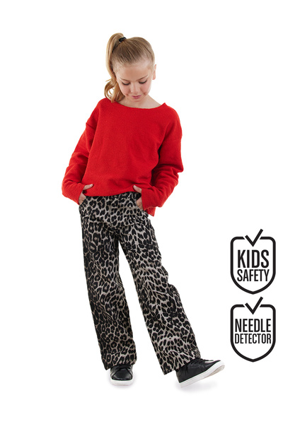 Denokids Leopard Patterned Girl's Gabardine Trousers