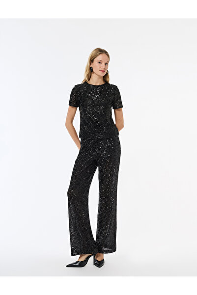 Koton Βραδινό φόρεμα με κοντό μανίκι με παγιέτες και παγιέτες