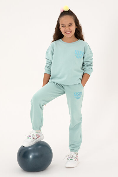 U.S. Polo Assn. Kız Çocuk Mint Simli Baskı Detaylı Jogger Eşofman Altı 503168...