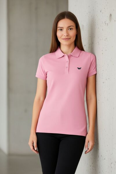 comstar Women's Short Sleeve Summer Basic Powder Polo Neck T-Shirt