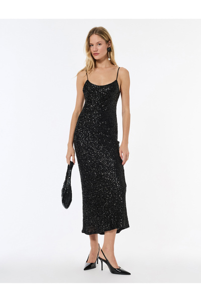 Koton Βραδινό φόρεμα με παγιέτες με λαιμόκοψη σε σχήμα U