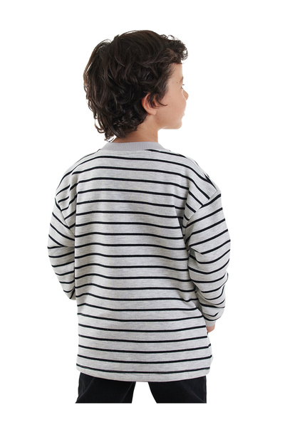 Denokids Cool Oversize Striped Gray Boy's Sweatshirt