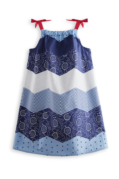 Denokids Navy Blue and White Patterned Poplin Girl's Dress