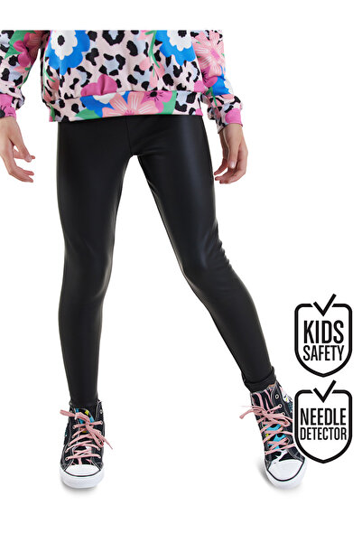 Denokids Girl's Leather Look Black Tights