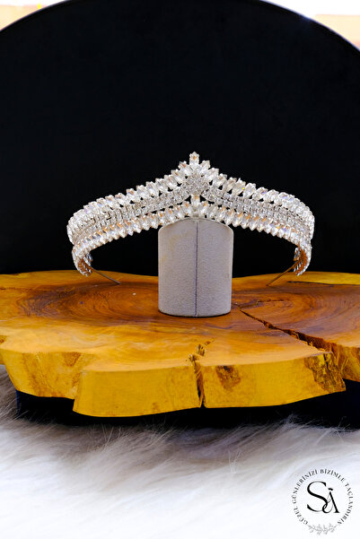 SimgeAksesuar تاج زفاف أنيق وأنيق بأحجار الكريستال