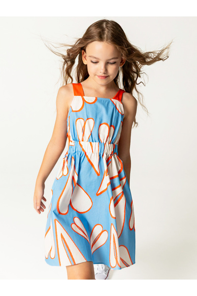 SheShe Rochie albastră pentru fetiță cu bretele cu model de inimă