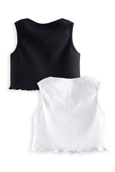 Denokids Girl's Black and White Crop Undershirt Set of 2