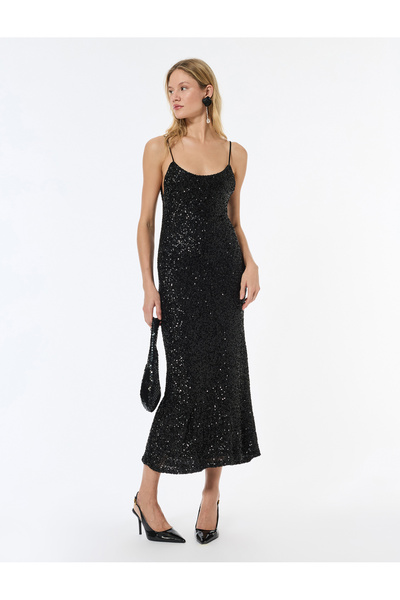 Koton Βραδινό φόρεμα με παγιέτες με λαιμόκοψη σε σχήμα U