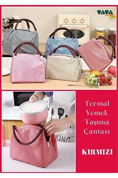 TATA CRAFT Çizgili *kırmızı Alüminyum Folyo Kaplamalı Yemek Taşıma, Piknik, O...