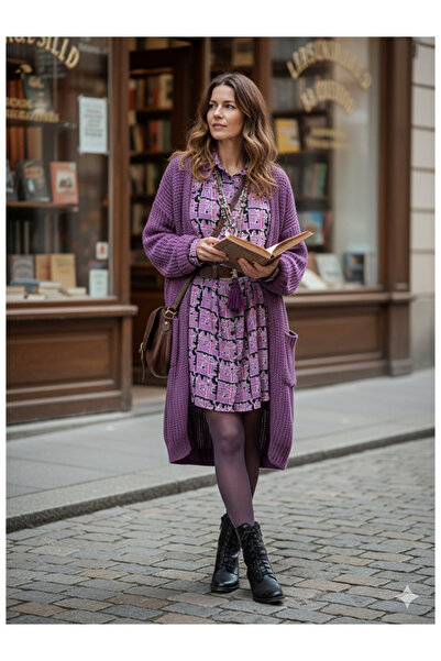 Namaste Vintage Mor renk desenli gömlek elbise/tunik