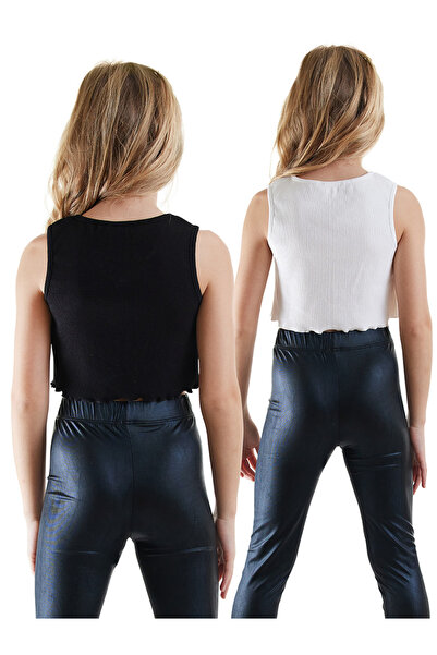 Denokids Girl's Black and White Crop Undershirt Set of 2