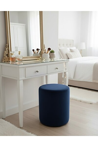 Ebrar Home Design Lüks Kadife Puf | Makyaj Masası Taburesi | Çok Amaçlı Yan S...