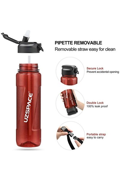 Uzspace 1000 Ml. Red Tritan Flask - 6057 Model