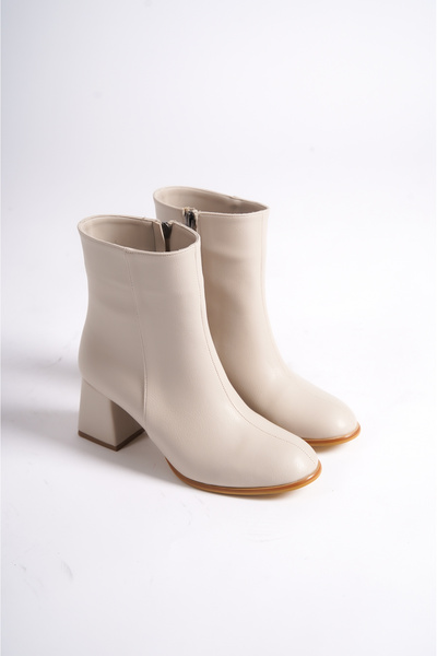 RİVONNA Günlük Kullanım Topuklu Yandan Fermuarlı BEJ Rengi Kadın Botu