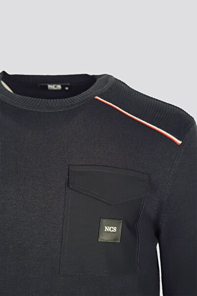 NCS Men's Knitwear Crew Neck Pocket Detailed Navy Blue 3753
