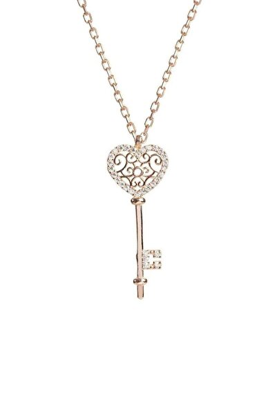 Şimal Silver 925 Ayar Gümüş Rose Kaplama Kalpli Anahtar Kolye