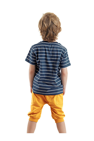 Denokids Boy's Summer Suit - Striped Sailor Dino T-shirt and Capri Shorts