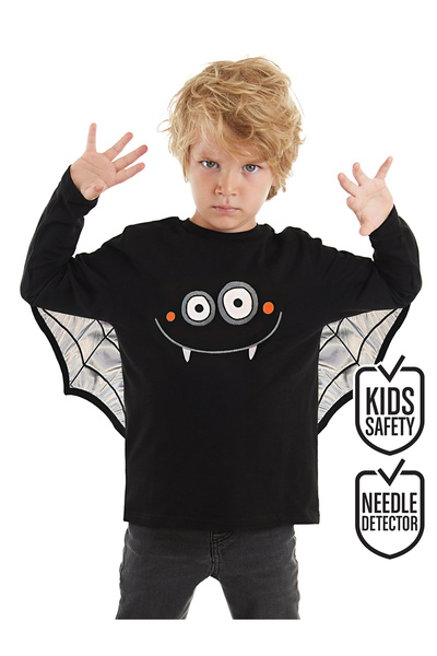 Denokids Boy's Black Long Sleeve Halloween T-shirt