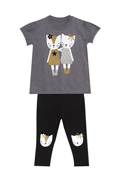 Denokids Girl's Summer T-Shirt and Leggings Set with Cat