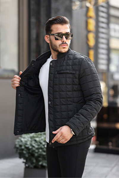 Mero Life Černá pánská bunda Puffer - chlupatá, vodoodpudivá, větruodolná prošívaná