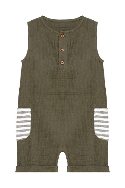 Denokids Baby Boy Green Muslin Jumpsuit