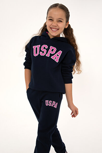 U.S. Polo Assn. Kız Çocuk Lacivert Şardonlu Kapüşonlu Sweatshirt 50317890-VR033