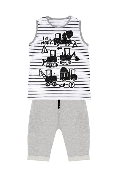Denokids Construction Tool Boys Summer Striped T-Shirt Capri Shorts Set