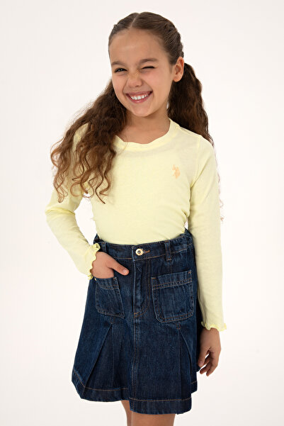 U.S. Polo Assn. Kız Çocuk Sarı Bisiklet Yaka Basic Sweatshirt 50317908-VR044