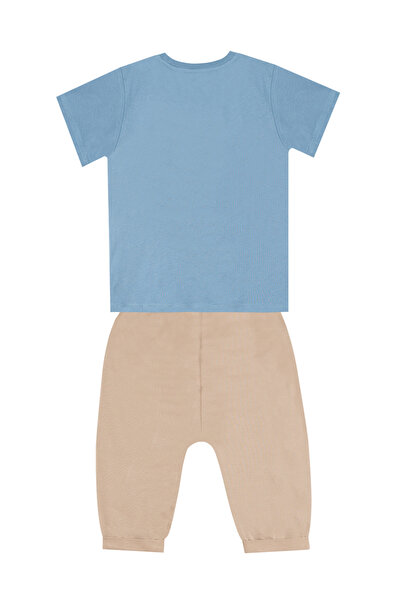 MSHB&G Fiú repülőgép-mintás zseb, részletes nyári póló és Capri rövidnadrág szett