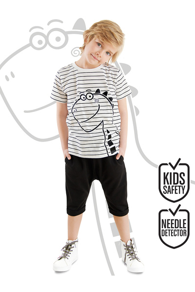 Denokids Boy's Dino Striped Summer Set - Cute Capri and Shorts