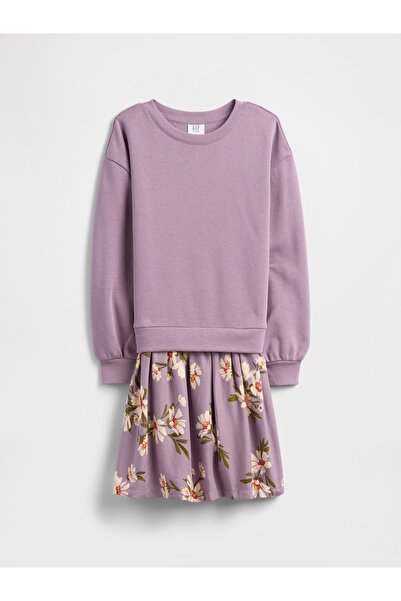 GAP Kız Çocuk Mor Oversized Sweatshirt Elbise
