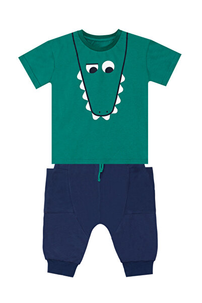 Denokids Boy's Funny Crocodile Summer T-shirt and Capri Shorts Set with Pockets