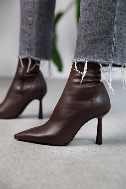 Cochines Καφέ Stretch Μπότες Γυναικείες με λεπτό τακούνι στιλέτο με φερμουάρ Άνετες καθημερινές μπότες με τακούνι
