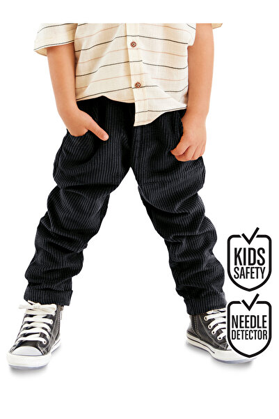 Denokids Boy's Velvet Corded Navy Blue Elastic Trousers