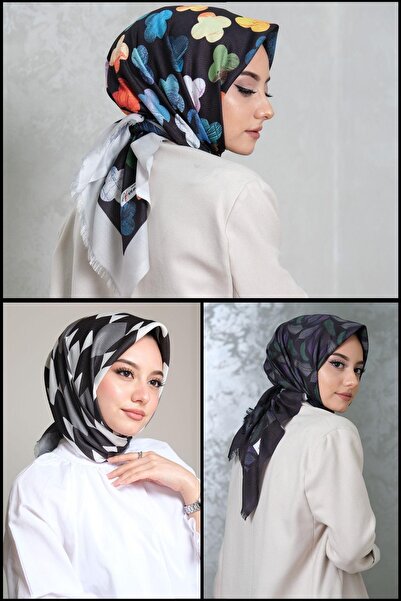 AFVENTE Clover, Feather, Geometric Pattern Cotton Scarf Buy 3 Pay for 2