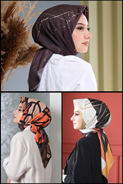 AFVENTE Βαμβακερό κασκόλ με σχέδιο με κλαδιά, μάρμαρο και λουλούδια Αγοράστε 3 πάρτε 2