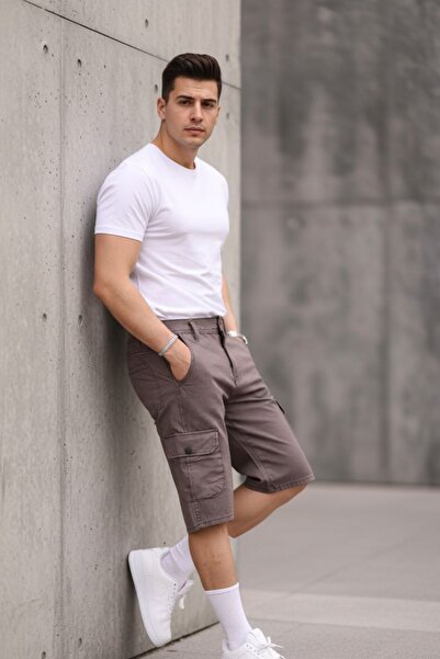 comstar Men's Cotton Loose Stretchy Cargo Pocket Burgundy Capri Shorts