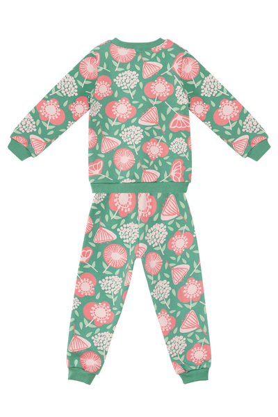 Denokids Pink Floral Baby Girl Green Tracksuit Set