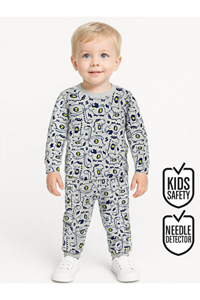 Denokids Super Dino Baby Boy Gray Pajama Set