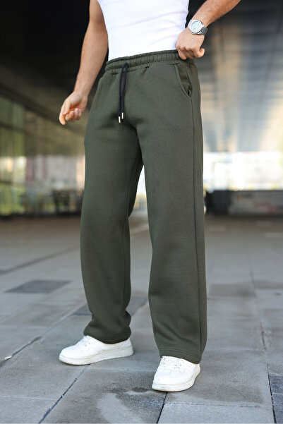 comstar Men's Khaki Sweatpants with Wide Legs and Elastic Waist