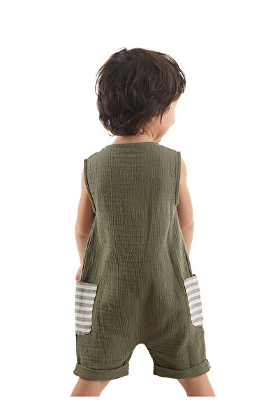 Denokids Baby Boy Green Muslin Jumpsuit