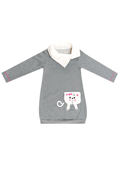 MSHB&G Gray Plush Girl's Winter Dress - Shawl Collar and Cat Pocket