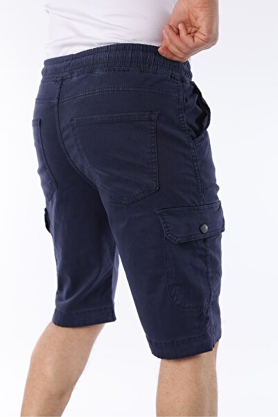 comstar Men's Elastic Stitched Cargo Pocket Navy Capri Shorts